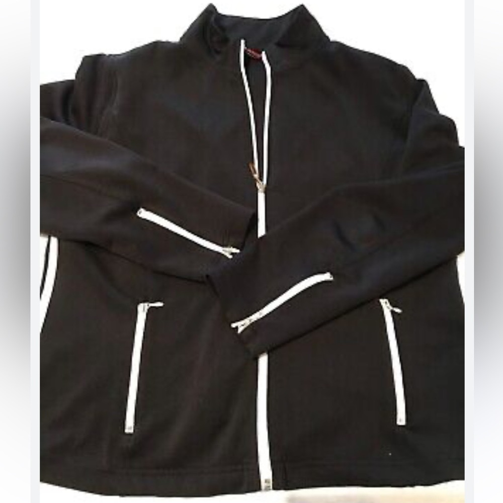 NY Jeans Track /Athletic/Active Zip Up Jacket Black with White Striping. Size L